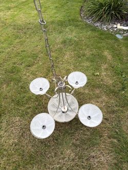 5-Light Brushed Nickel Chandelier — Frosted Glass Shades