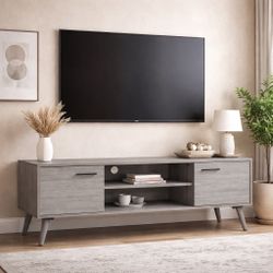 48” Gray Mid-Century Modern TV / Media Stand w/ Storage [NEW IN BOX] **Retails for $178