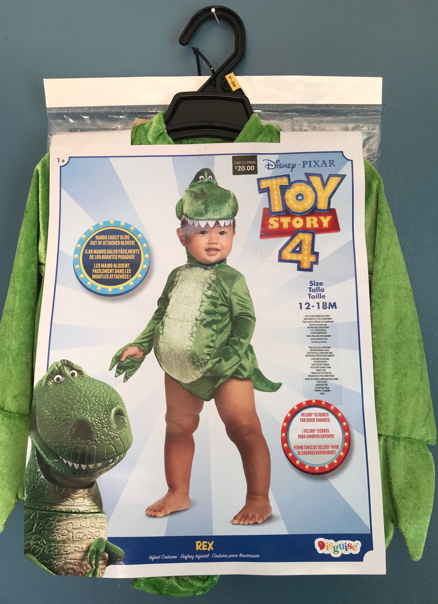DISNEY TOY STORY4 REX COSTUME GREAT FOR BIRTHDAY OR DRESS UP BABY SIZE 12-18 MONTHS