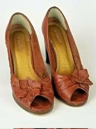 Seychelles Anthropologie Brown Leather Peep-Toe Heels with Bow