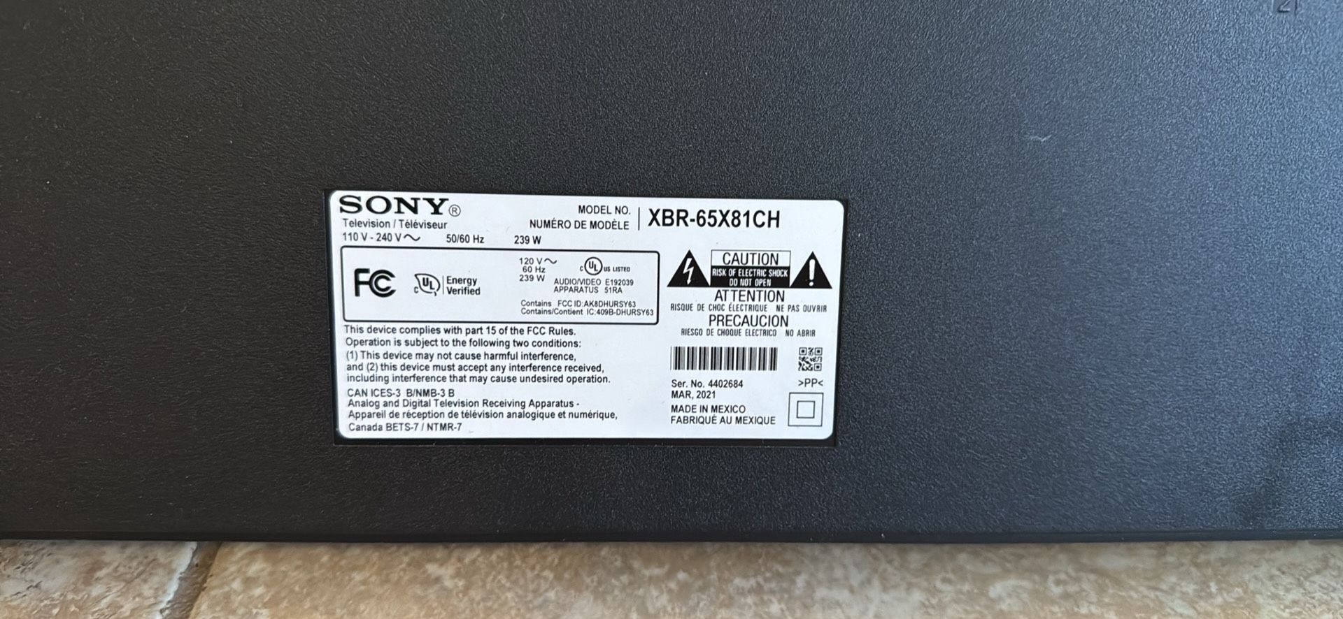 65” Sony 4k Smart Tv