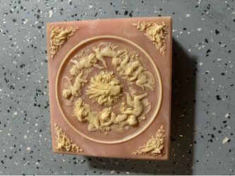 Vintage Incolay Stone Composite Jewelry Box With Tray Cherub Angels & Floral