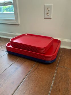RED AND BLUE SERVING TRAYS • LIKE NEW