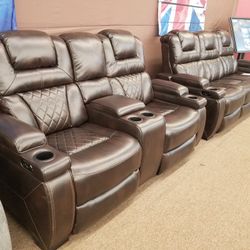 Warnerton Chocolate Reclining Sofa & Ask Entire Set 
