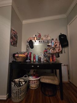 Black Vanity Desk with Lighted Mirror