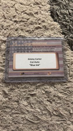 Jimmy Carter Autograph "The Bar Relic" Card - 1/1 One of One Cut Signature