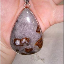 Brand New Beautiful Solid Sterling Silver And Natural Stone Large Pendant On A  Sterling Silver Chain