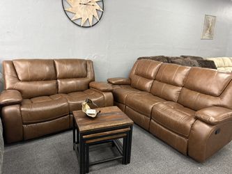 Brown genuine leather Living Room Set