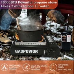 Propane or Butane Stove with Windblocker, 10,000 BTU Dual Fuel Propane Stove for Camping, Automatic Ignition Gas Portable Stove with Propane Adapter H