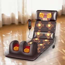 Large Full Body Heating Massagers, 2 Styles of PU Material, with Neck and Foot Devices, Massage Headrest, Lumbar Pillow, Timer, Comfortable and Wear-R