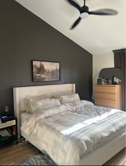 King Size Corduroy Upholstered Wingback Bed Frame with Tall Headboard
