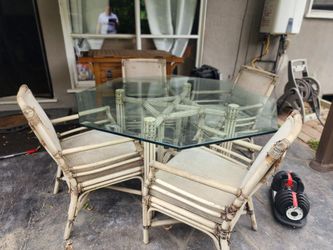 White bamboo outdoor table with cover