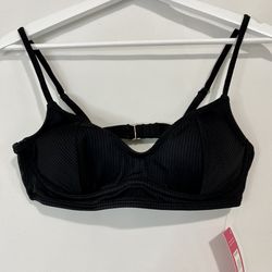 Xhilaration Women’s Ribbed Underwire Bikini Swim Top Black Size Medium NWT