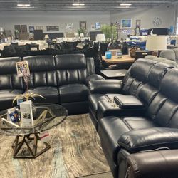 Blue Leather Sofa Loveseat 💙☑️ $1,899