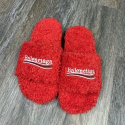 Red Furry Balenciaga Slides Men’s