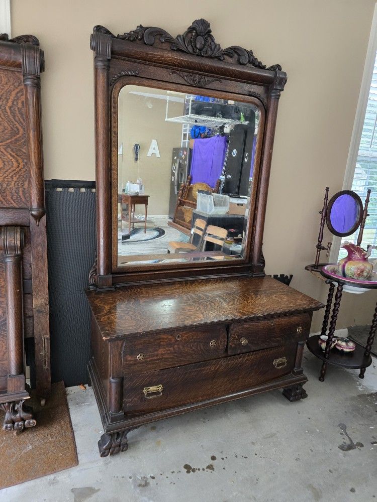 Antique Tiger Wood Bedroom Set