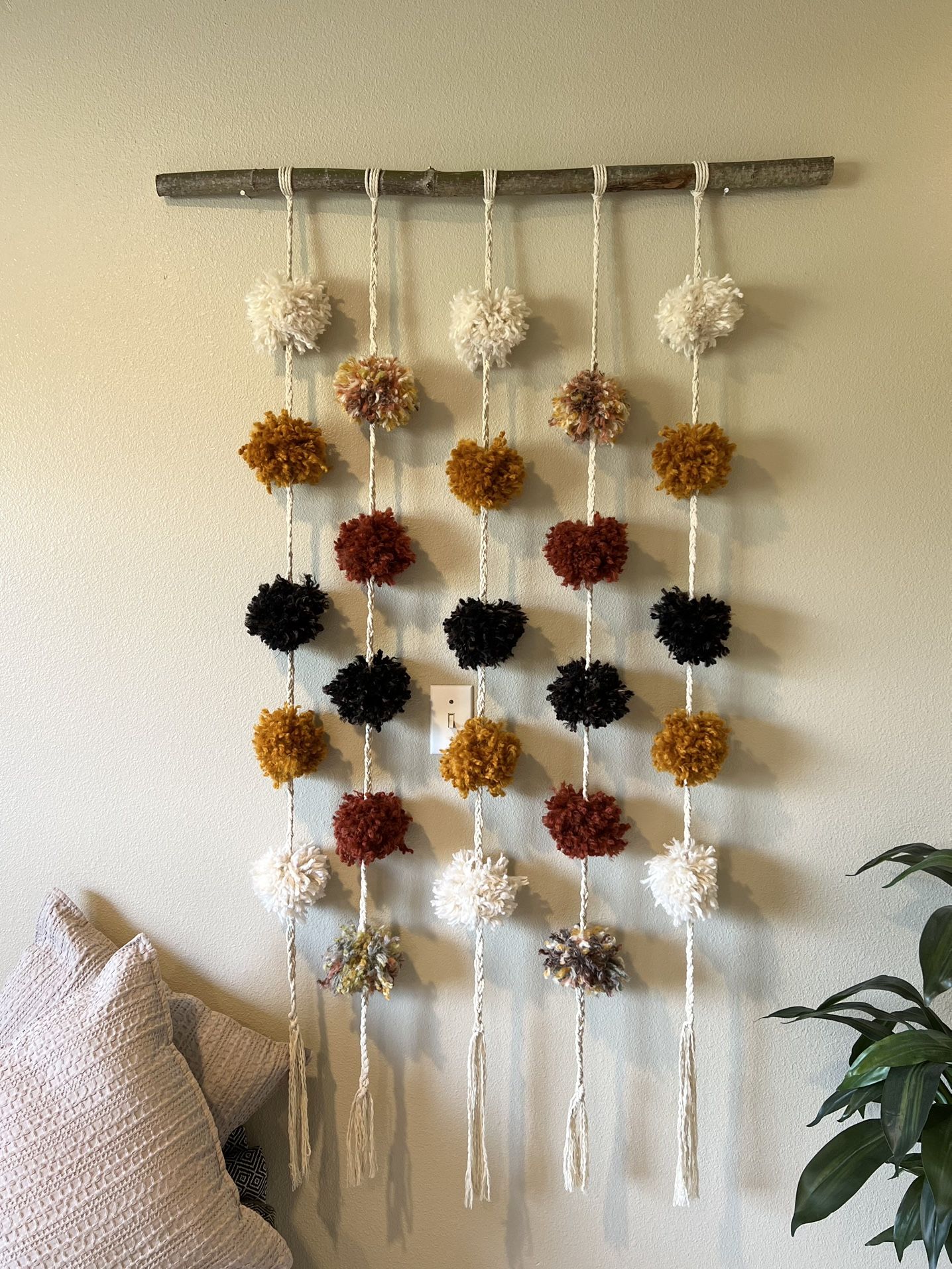 AUTUMN | Bohemian pom-pom macrame wall hanging
