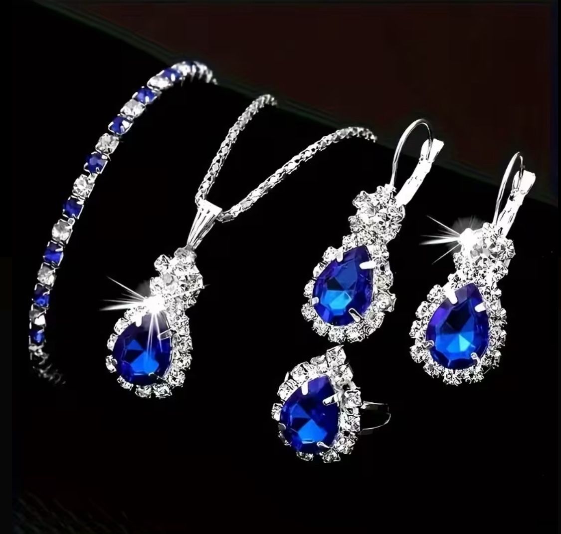 5pcs Women's Elegant Jewelry Set with Glass Accent Earrings, Necklace, Bracelet & Ring - Alloy Wedding & Party Suitable for Casual Outfits & Special O