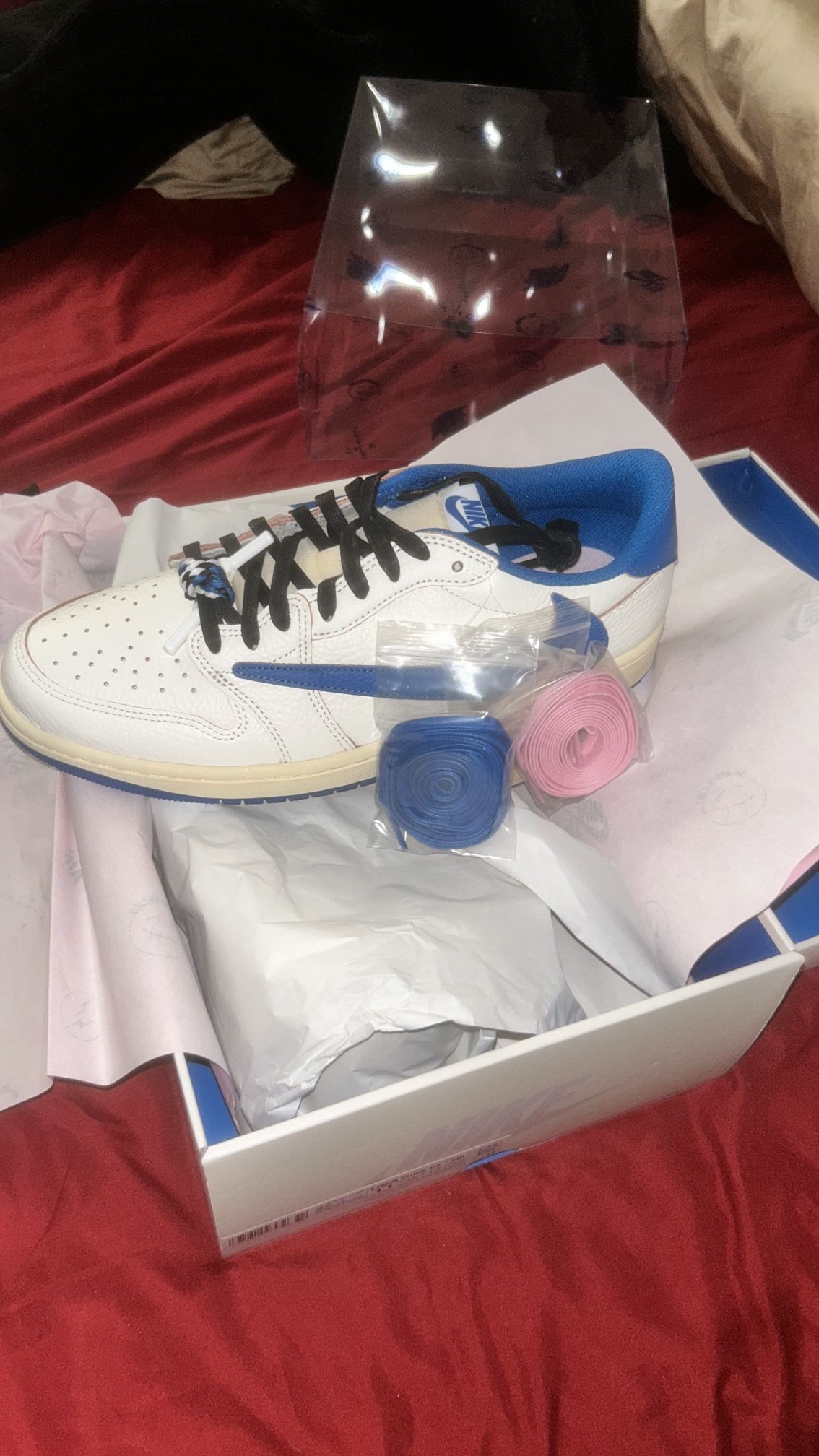 Jordan 1 Retro Low OG SP Fragment X Travis Scott Sail Military Blue 
