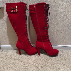 Red Knee High Boots 
