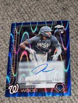 2025 Topps Chrome James Wood Blue Raywave /150 Auto Rookie Card