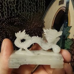 Little Carved Soapstone Chinese Dragon Sculpture 2.5" long 1.5" tall Gray