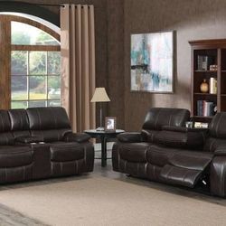 SUPER DEAL!  Motion Sofa and Loveseat Combo!  Dark Brown Performance Grade Leatherette!
