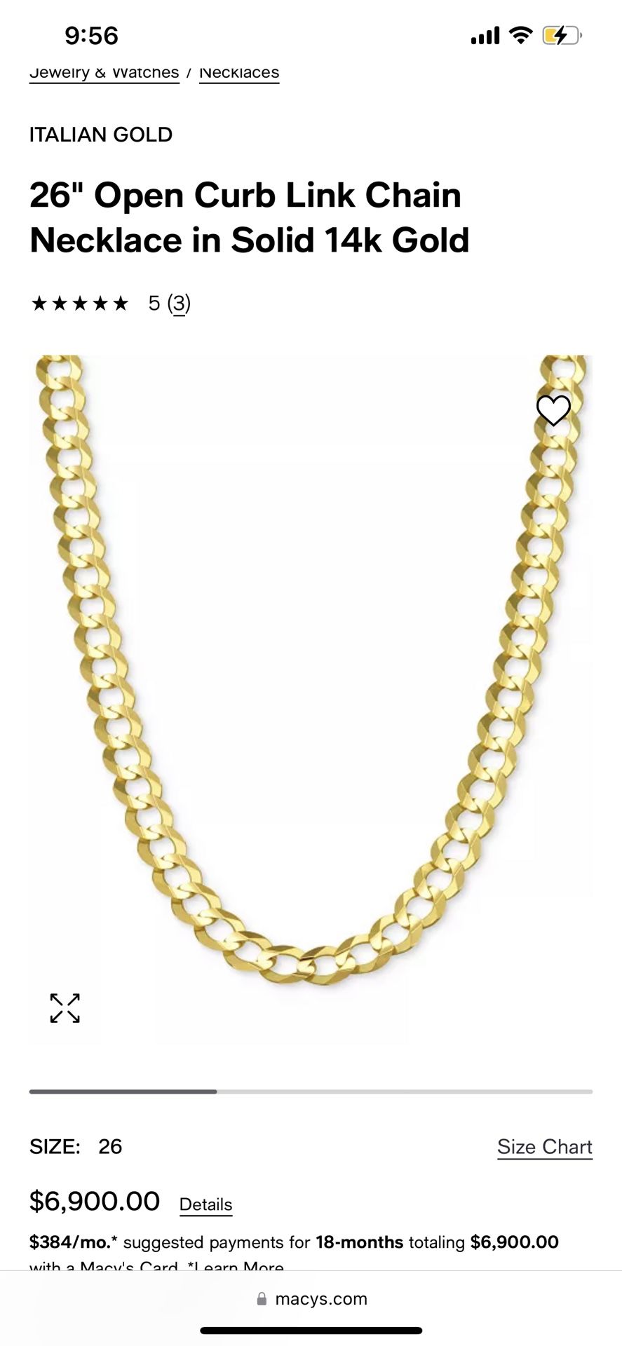 26in Solid 14k Gold Necklace 