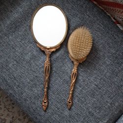 Vintage Vanity Dresser Mirror and Hairbrush 
