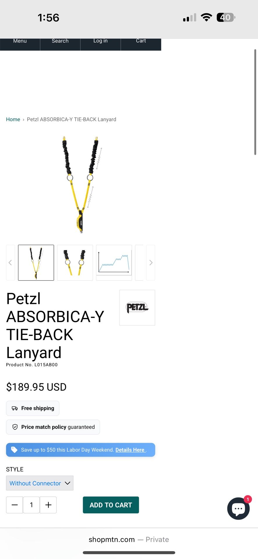 Petzl ABSORBICA-Y TIE-BACK Lanyard