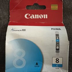 Canon CLI-8C Cyan ink cartridge. Key details include:  Type: Cyan ink cartridge for Canon PIXMA printers. 