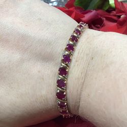 14k Yellow Gold Natural Ruby And Diamond Tennis Bracelet