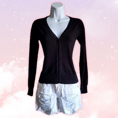 Black Basic Button-Up Cardigan Sweater