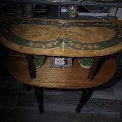 Vintage Italian Inlaid Walnut Console Table – Marble Top