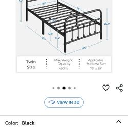 Twin Metal Bed - Black - NEW