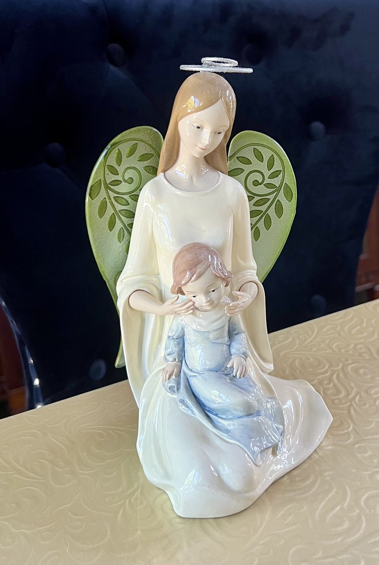 8” Angel Fairy Girl Holding Child Figurine Porcelain W/ Wings