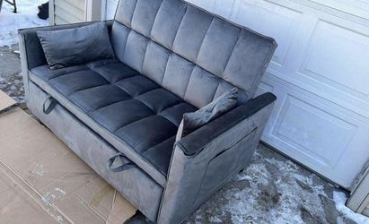 Grey velvet convertible sofa bed couch sleeper - New & assembled