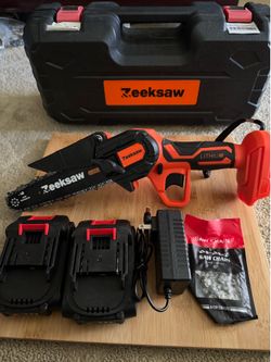 Mini Chainsaw 6 Inch Cordless, Super Handheld Chainsaw with 2x Big Batteries, Electric Mini Chain saw Battery Powered, Small Hand saws for Tree Wood -