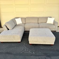Large Gray Living Spaces Sectional Couch Sofa With Ottoman