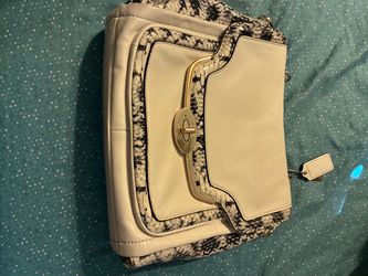 Coach Leather Snakeskin Flap Handbag