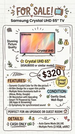 Samsung 65” Crystal UHDSmart TV