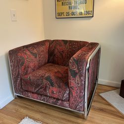 Velvet And Chrome Paisley Upholstered Armchair