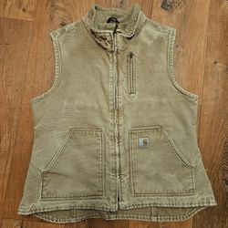 CARHARTT Sandstone Mock Neck Sherpa Lined Vest Jacket Womens Large WV001 EUC