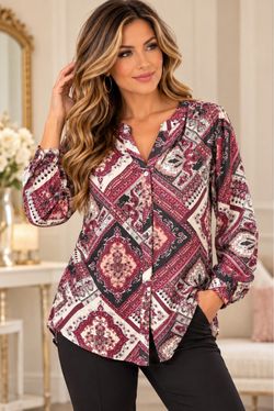 Women's Boho Print Long Sleeve Blouse