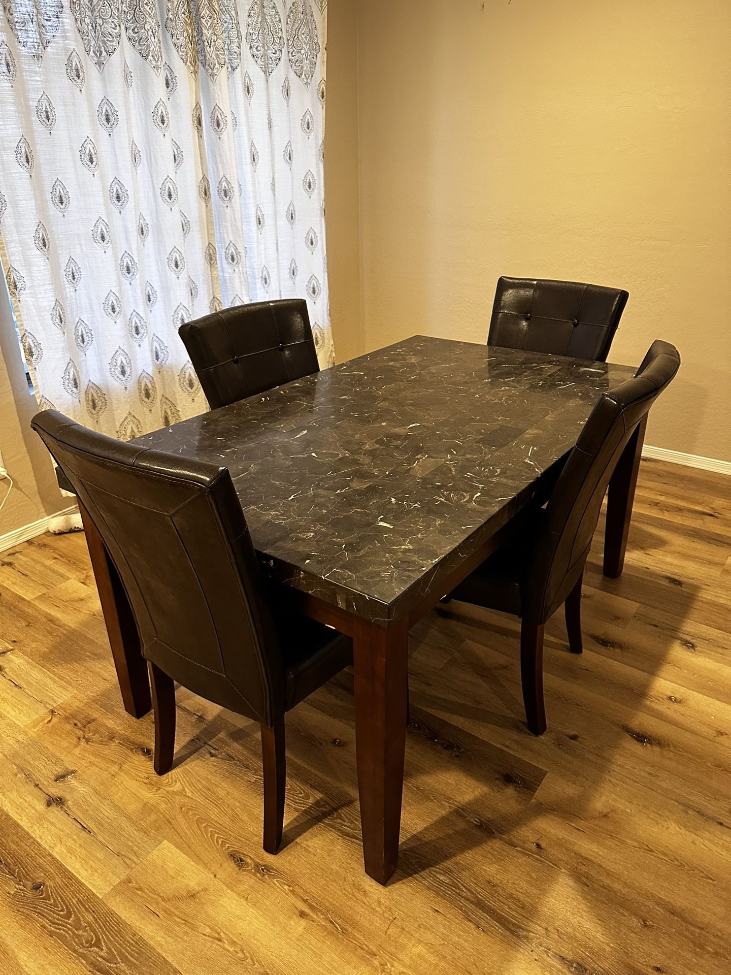 Dining Table, 4 Chairs, Black Marble