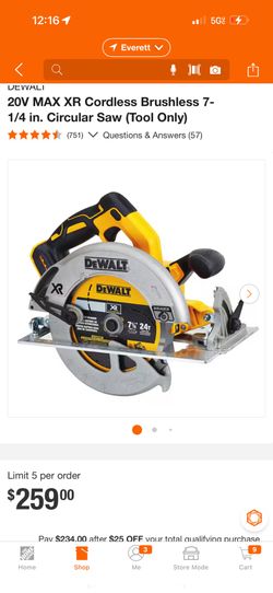 DEWALT  20V MAX XR Cordless Brushless 7- 1/4 in. Circular Saw (Tool Only)