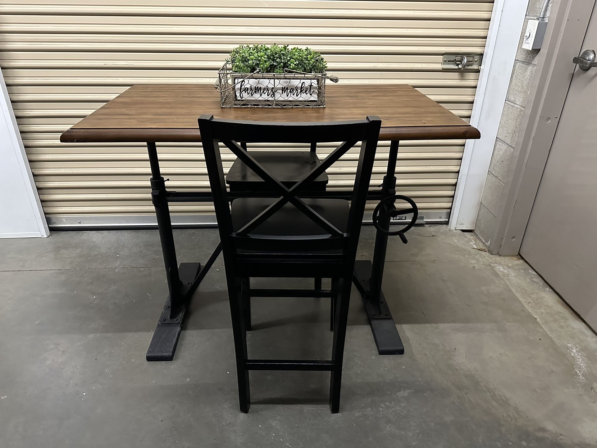 Extremely Heavy Table And 2 Black Bar Stool Chairs