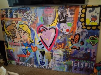 Canvas Cancy Ice cream Large Pop Art Mixed Media Painting on Canvas $350