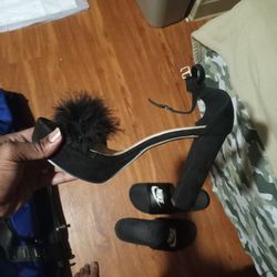 Brand New Black Heels With Fur at the front of the shoes Size 10 and There from shein
