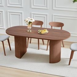 (Table only) 70.8 Inch Dining Table for 4-6 People, Oval Kitchen Table with Semi-Cylindrical Legs Base
